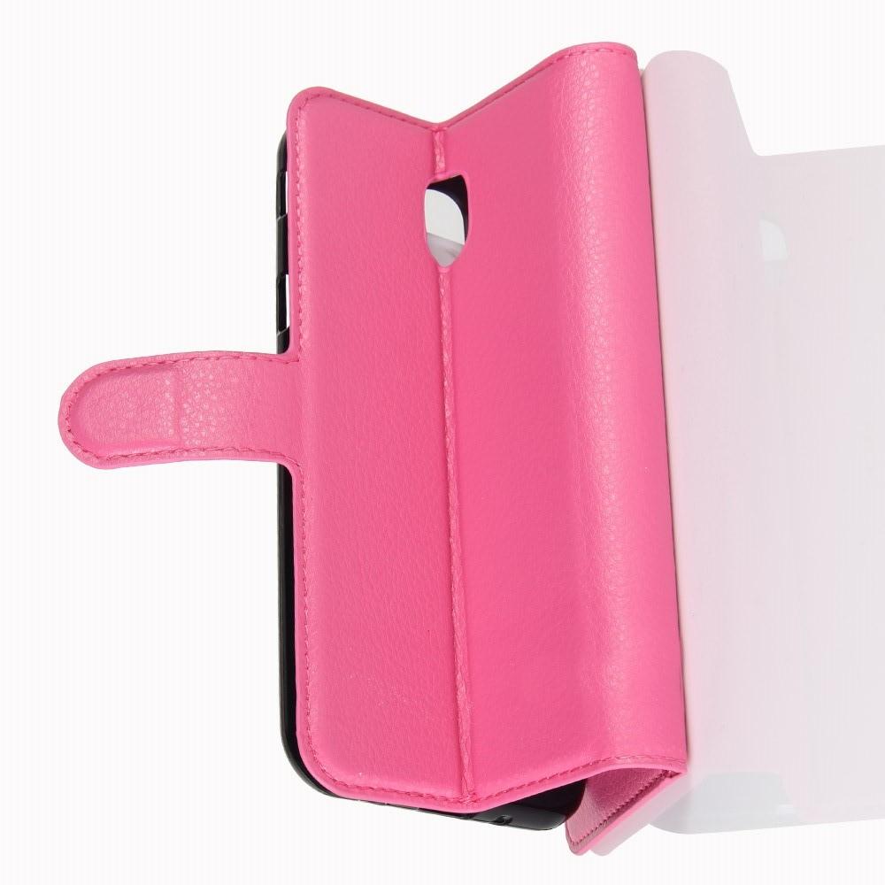 Флип чехол книжка с кошельком подставкой отделениями для карт и магнитной застежкой для Samsung Galaxy J7 2018 Розовый