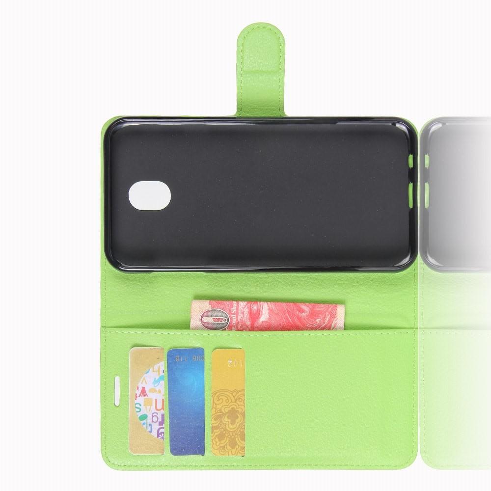 Флип чехол книжка с кошельком подставкой отделениями для карт и магнитной застежкой для Samsung Galaxy J7 2018 Зеленый