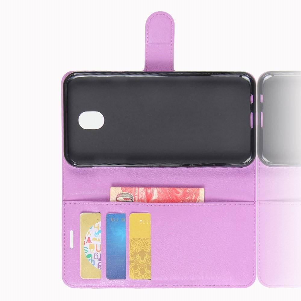 Флип чехол книжка с кошельком подставкой отделениями для карт и магнитной застежкой для Samsung Galaxy J7 2018 Фиолетовый