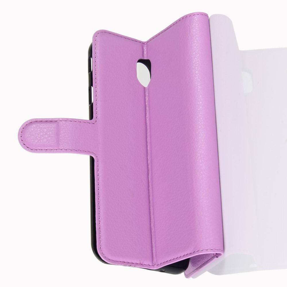 Флип чехол книжка с кошельком подставкой отделениями для карт и магнитной застежкой для Samsung Galaxy J7 2018 Фиолетовый
