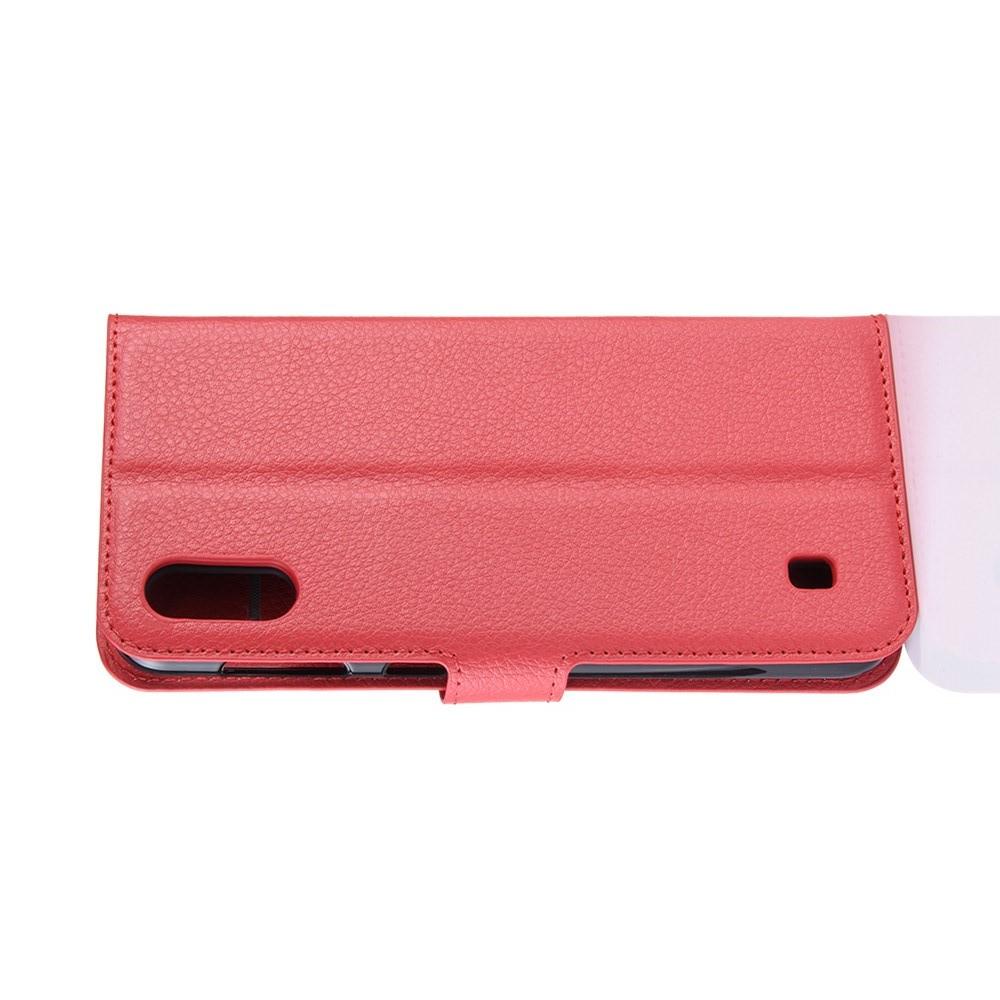 Флип чехол книжка с кошельком подставкой отделениями для карт и магнитной застежкой для Samsung Galaxy M10 Красный