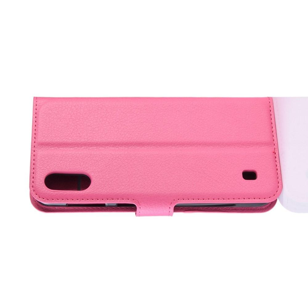 Флип чехол книжка с кошельком подставкой отделениями для карт и магнитной застежкой для Samsung Galaxy M10 Розовый