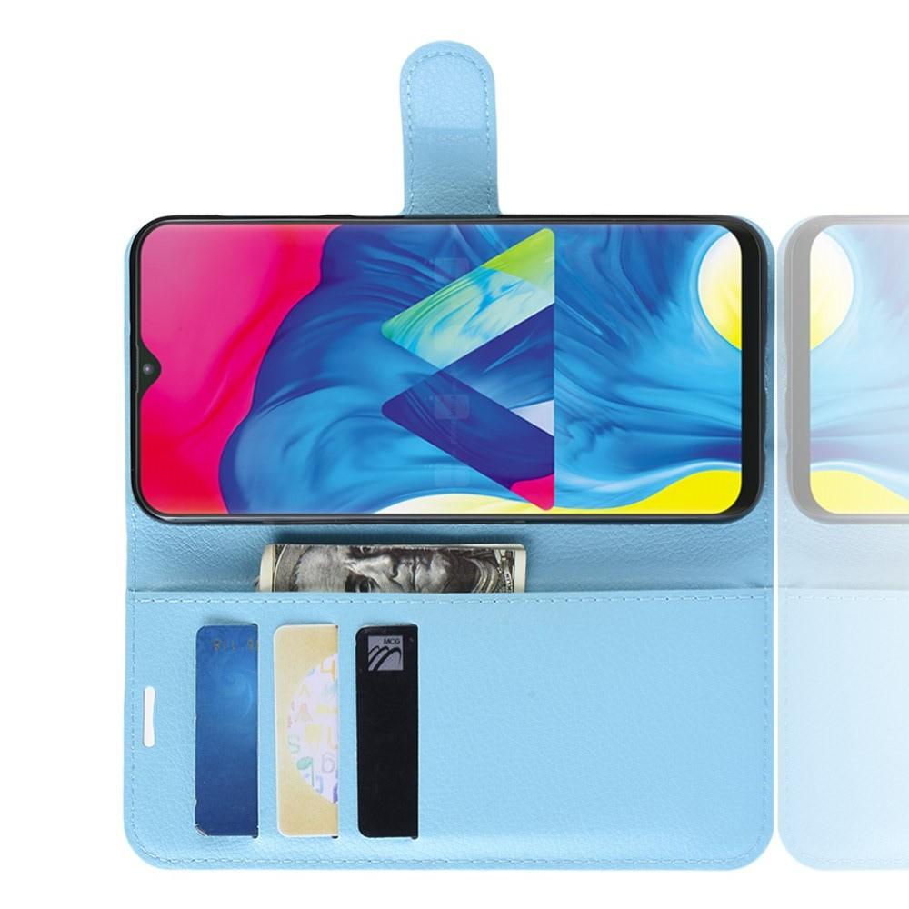 Флип чехол книжка с кошельком подставкой отделениями для карт и магнитной застежкой для Samsung Galaxy M10 Голубой