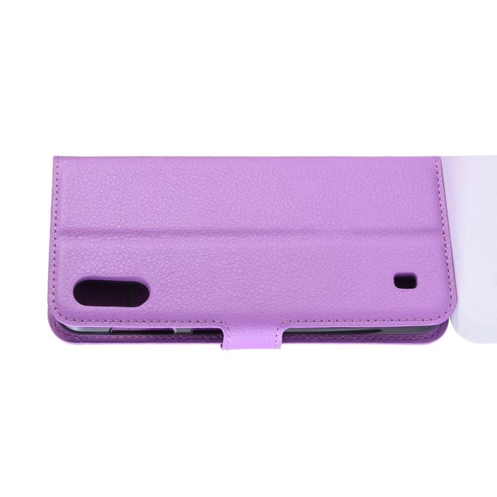 Флип чехол книжка с кошельком подставкой отделениями для карт и магнитной застежкой для Samsung Galaxy M10 Фиолетовый