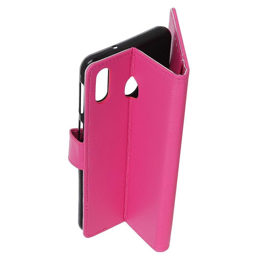 Флип чехол книжка с кошельком подставкой отделениями для карт и магнитной застежкой для Samsung Galaxy M30 Розовый