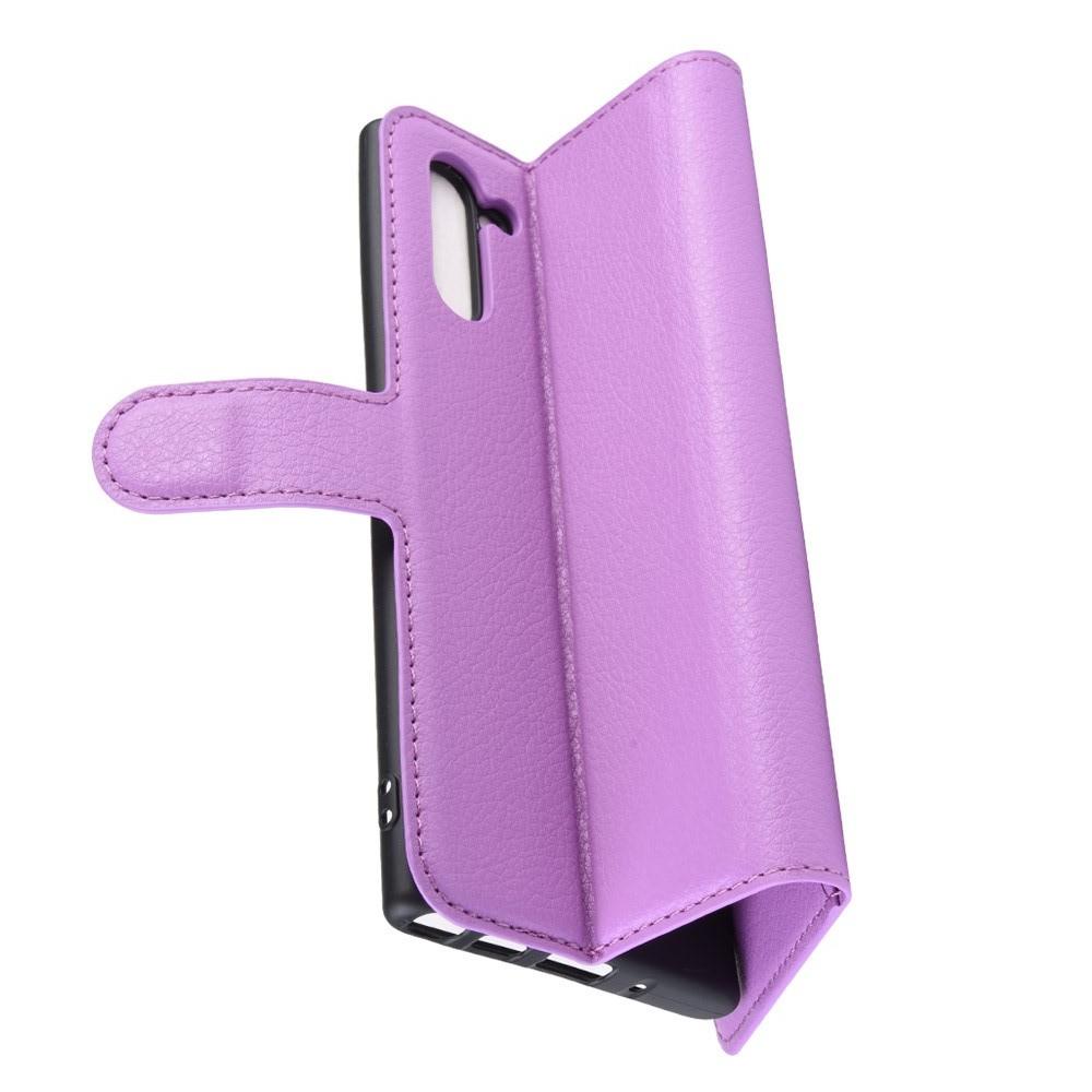 Флип чехол книжка с кошельком подставкой отделениями для карт и магнитной застежкой для Samsung Galaxy Note 10 Фиолетовый цвет