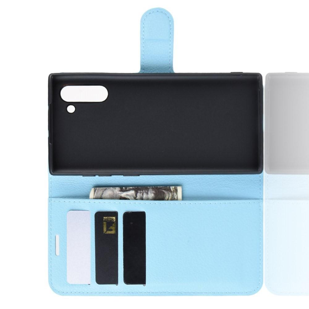 Флип чехол книжка с кошельком подставкой отделениями для карт и магнитной застежкой для Samsung Galaxy Note 10 Голубой