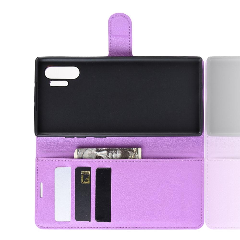 Флип чехол книжка с кошельком подставкой отделениями для карт и магнитной застежкой для Samsung Galaxy Note 10 Plus Фиолетовый
