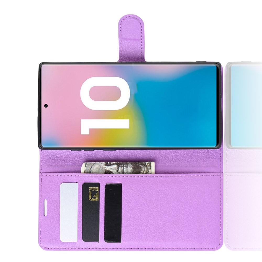 Флип чехол книжка с кошельком подставкой отделениями для карт и магнитной застежкой для Samsung Galaxy Note 10 Plus Фиолетовый