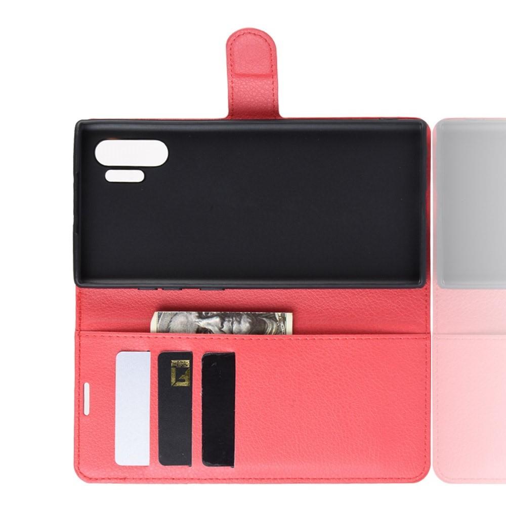 Флип чехол книжка с кошельком подставкой отделениями для карт и магнитной застежкой для Samsung Galaxy Note 10 Plus Красный