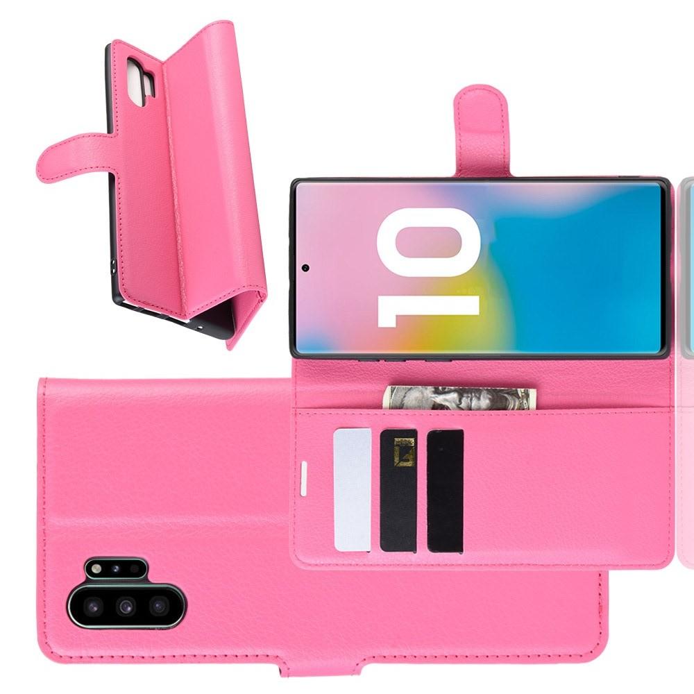 Флип чехол книжка с кошельком подставкой отделениями для карт и магнитной застежкой для Samsung Galaxy Note 10 Plus Розовый