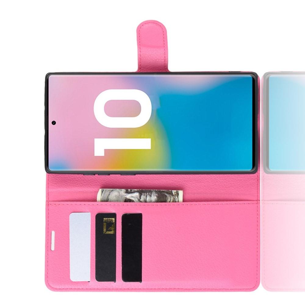 Флип чехол книжка с кошельком подставкой отделениями для карт и магнитной застежкой для Samsung Galaxy Note 10 Plus Розовый