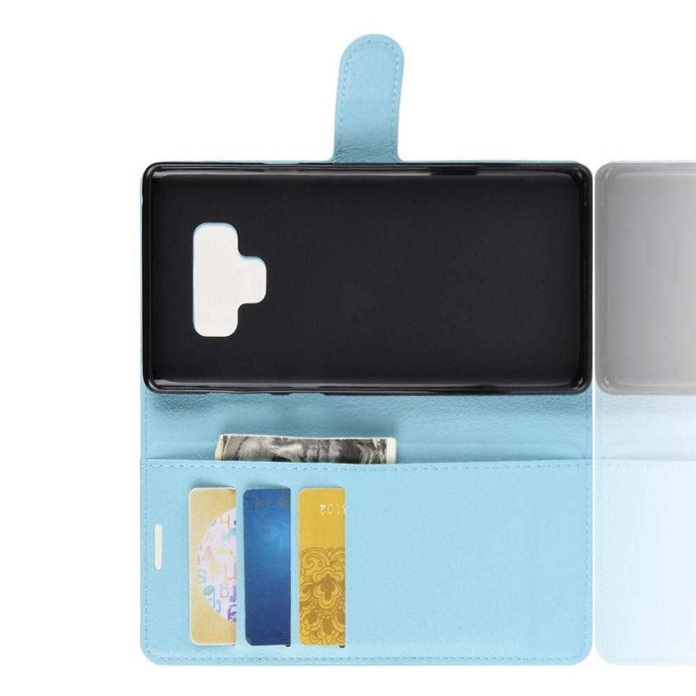 Флип чехол книжка с кошельком подставкой отделениями для карт и магнитной застежкой для Samsung Galaxy Note 9 Голубой