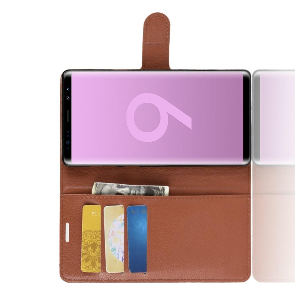 Флип чехол книжка с кошельком подставкой отделениями для карт и магнитной застежкой для Samsung Galaxy Note 9 Коричневый