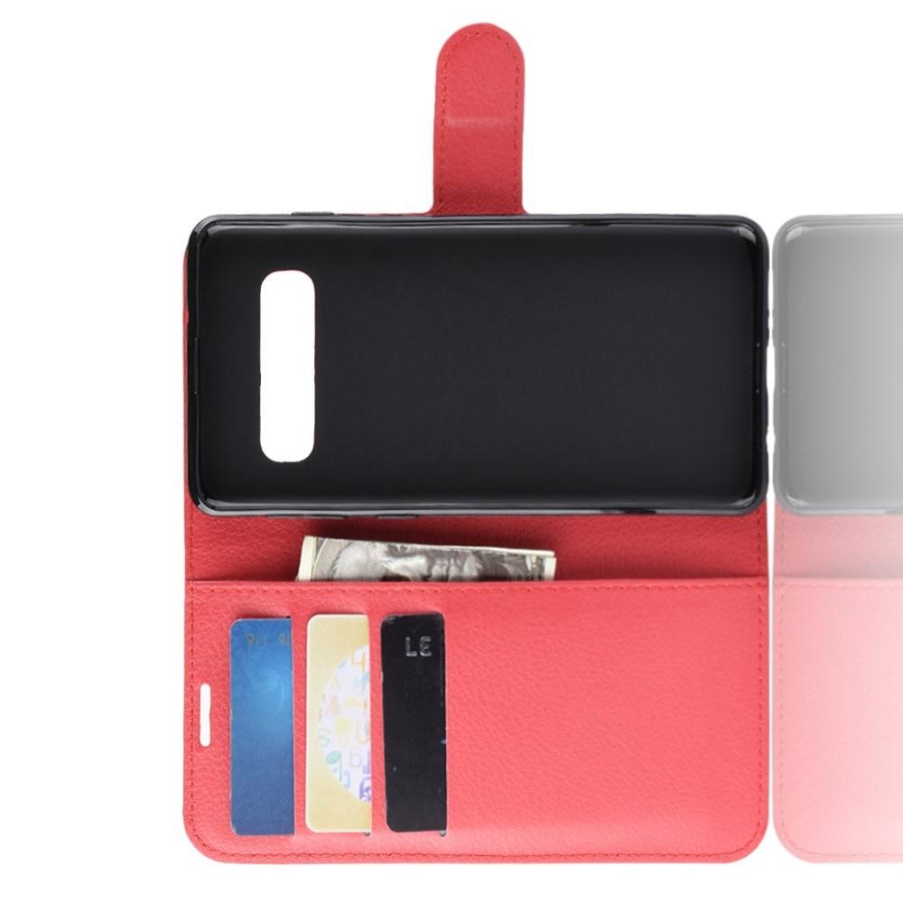 Флип чехол книжка с кошельком подставкой отделениями для карт и магнитной застежкой для Samsung Galaxy S10 Красный