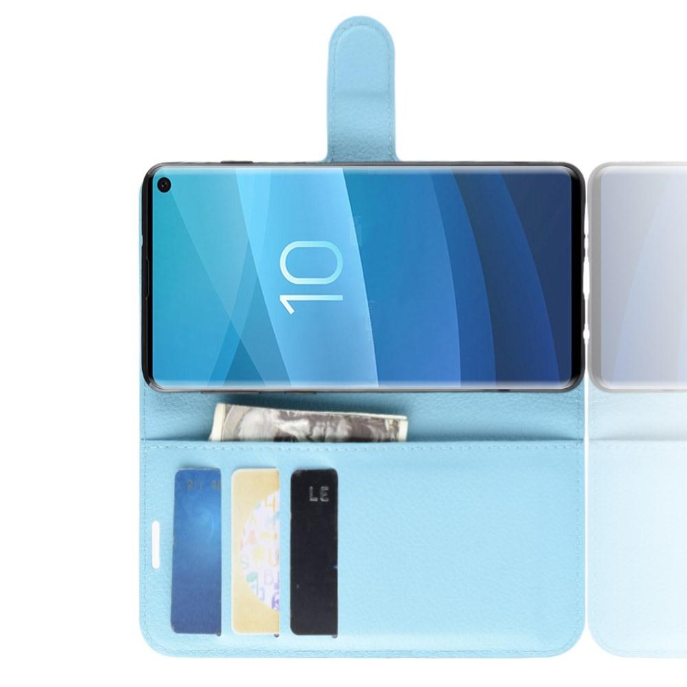 Флип чехол книжка с кошельком подставкой отделениями для карт и магнитной застежкой для Samsung Galaxy S10 Голубой
