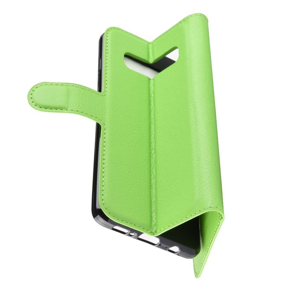 Флип чехол книжка с кошельком подставкой отделениями для карт и магнитной застежкой для Samsung Galaxy S10 Зеленый