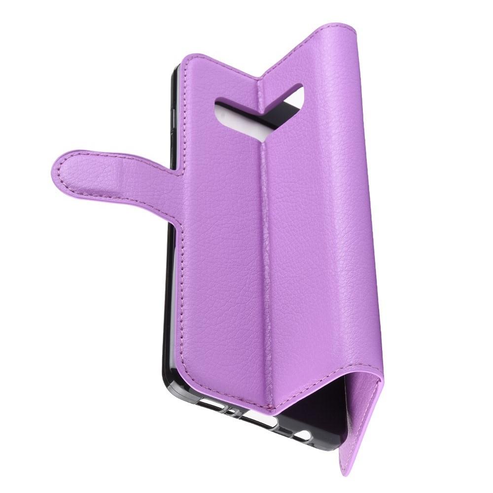 Флип чехол книжка с кошельком подставкой отделениями для карт и магнитной застежкой для Samsung Galaxy S10 Фиолетовый