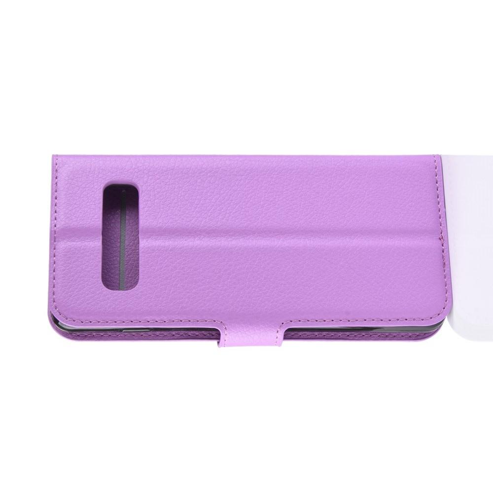 Флип чехол книжка с кошельком подставкой отделениями для карт и магнитной застежкой для Samsung Galaxy S10 Фиолетовый
