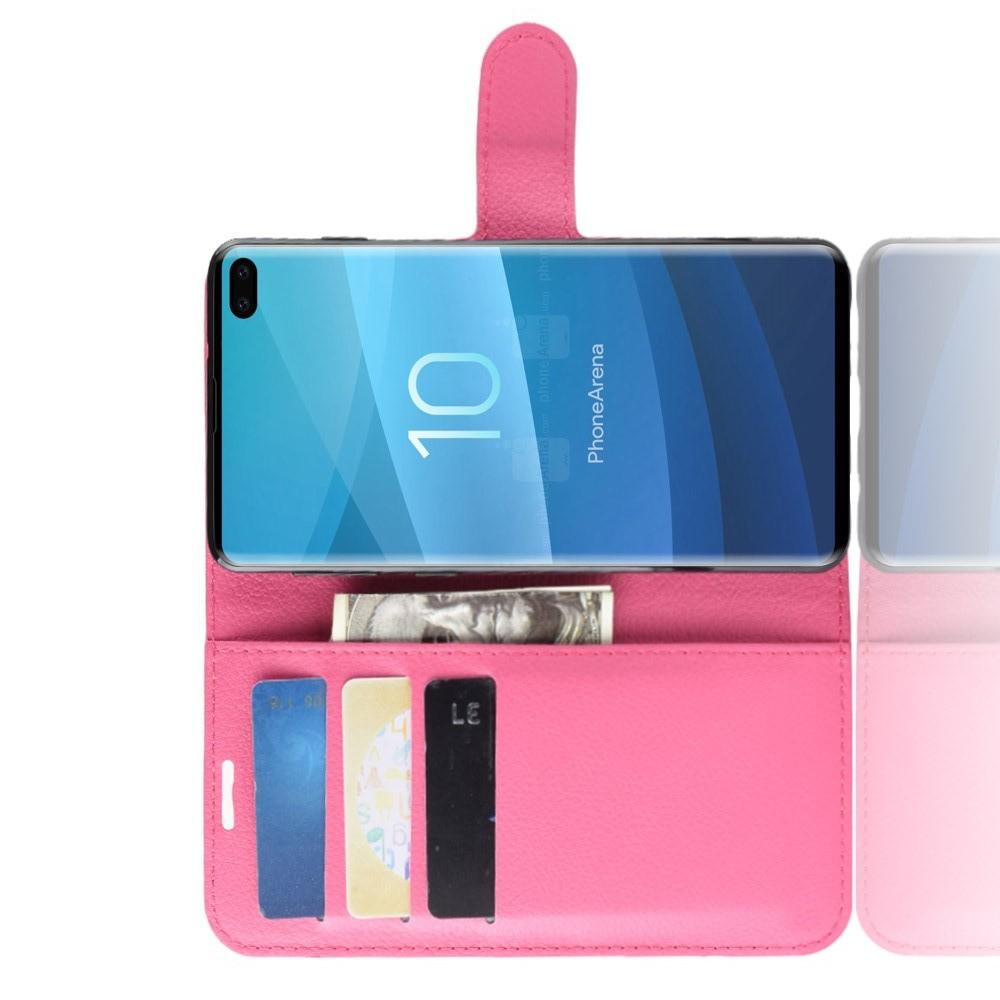 Флип чехол книжка с кошельком подставкой отделениями для карт и магнитной застежкой для Samsung Galaxy S10 Plus Розовый