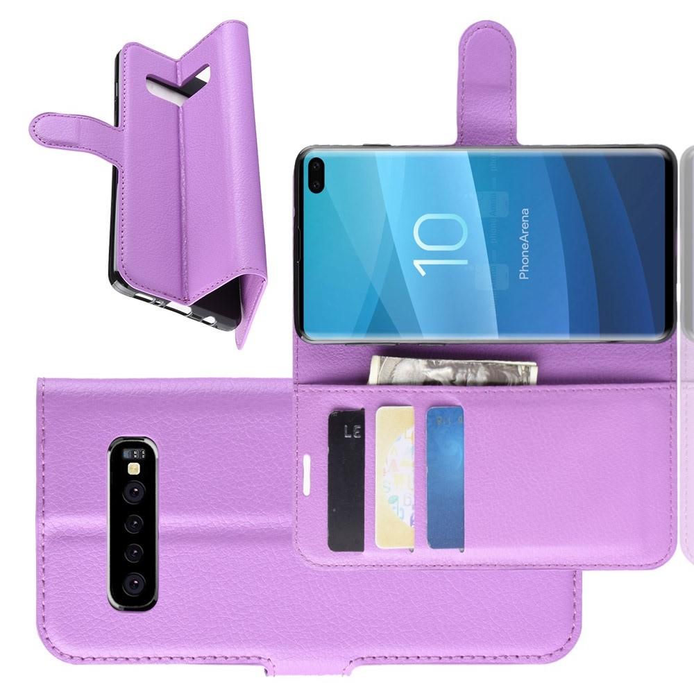 Флип чехол книжка с кошельком подставкой отделениями для карт и магнитной застежкой для Samsung Galaxy S10 Plus Фиолетовый