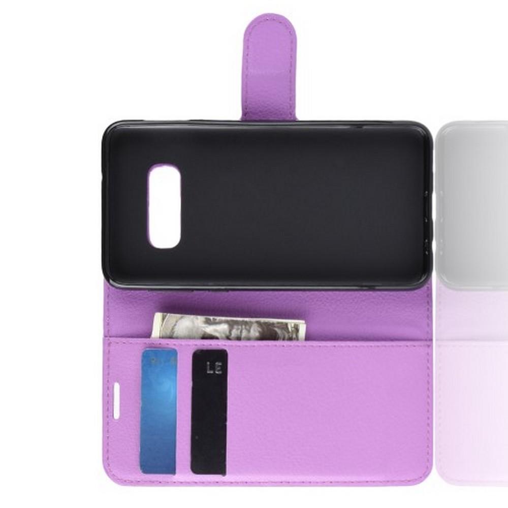 Флип чехол книжка с кошельком подставкой отделениями для карт и магнитной застежкой для Samsung Galaxy S10e Фиолетовый