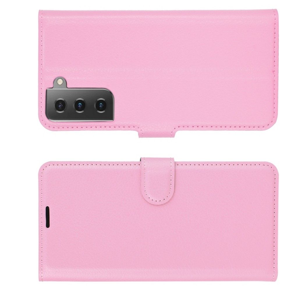 Флип чехол книжка с кошельком подставкой отделениями для карт и магнитной застежкой для Samsung Galaxy S21 Розовый