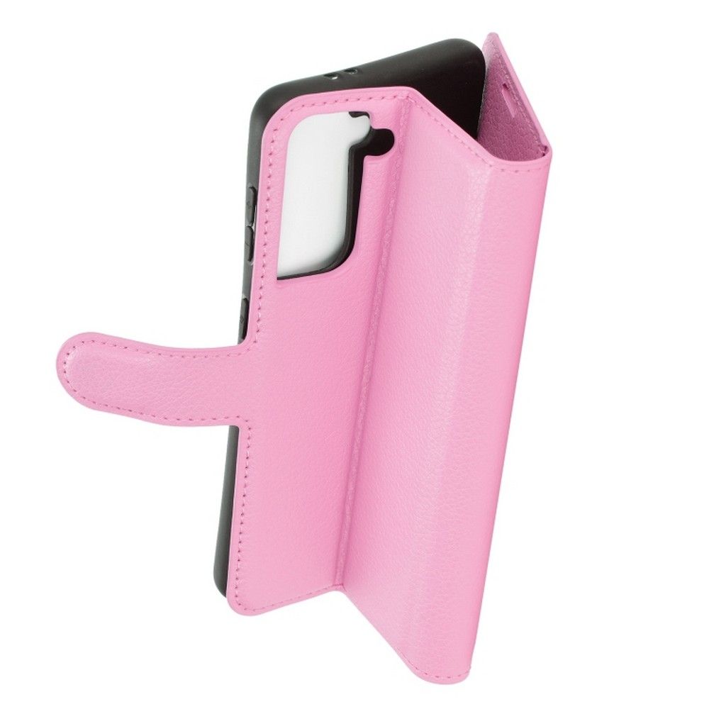 Флип чехол книжка с кошельком подставкой отделениями для карт и магнитной застежкой для Samsung Galaxy S21 Розовый
