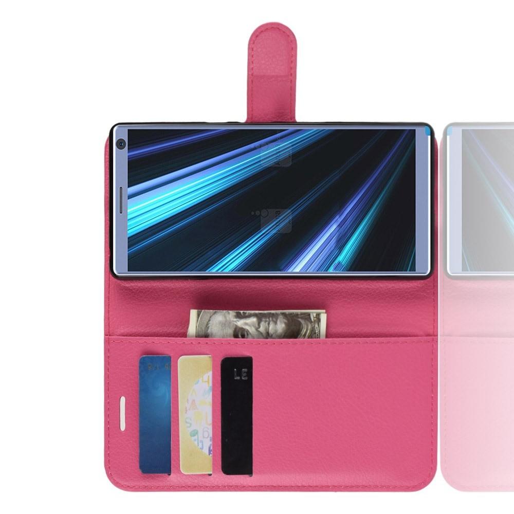 Флип чехол книжка с кошельком подставкой отделениями для карт и магнитной застежкой для Sony Xperia 10 Plus Розовый