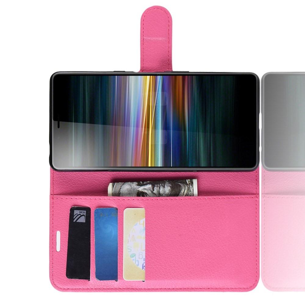 Флип чехол книжка с кошельком подставкой отделениями для карт и магнитной застежкой для Sony Xperia L3 Розовый