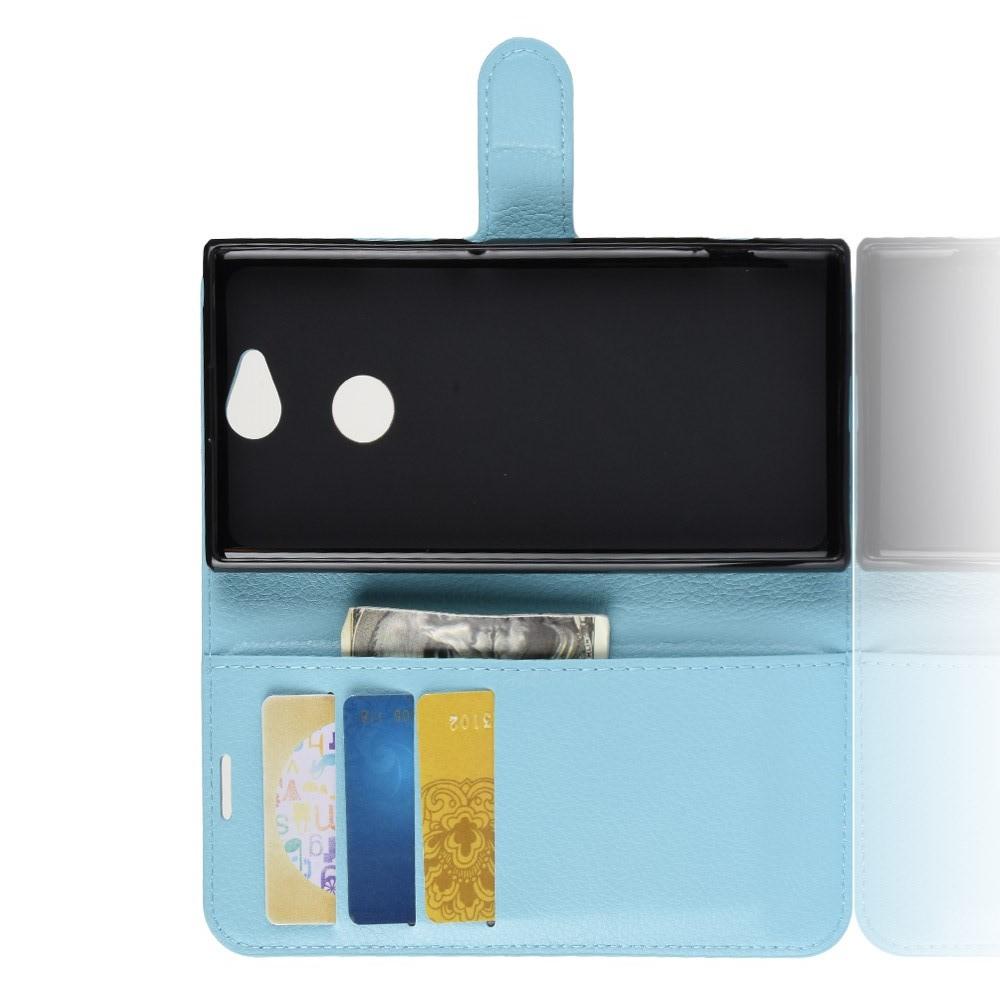 Флип чехол книжка с кошельком подставкой отделениями для карт и магнитной застежкой для Sony Xperia XA2 Plus Голубой