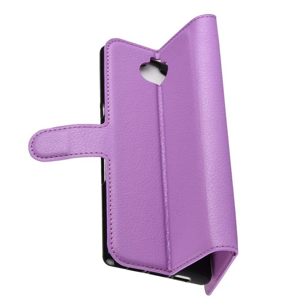 Флип чехол книжка с кошельком подставкой отделениями для карт и магнитной застежкой для Sony Xperia 10 Фиолетовый