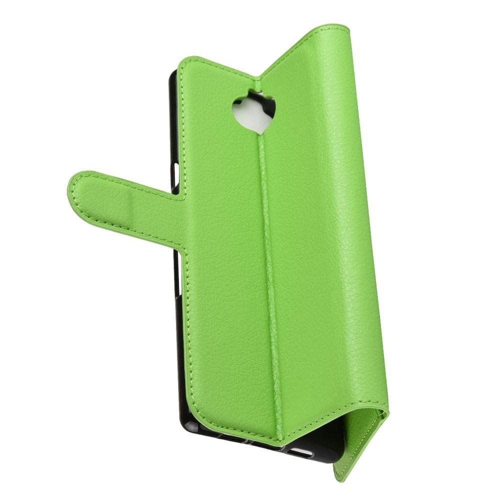 Флип чехол книжка с кошельком подставкой отделениями для карт и магнитной застежкой для Sony Xperia 10 Plus Зеленый