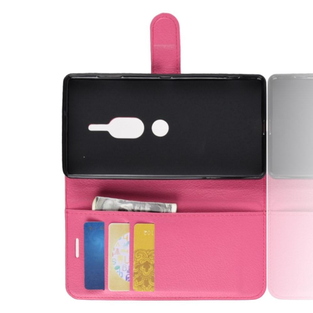 Флип чехол книжка с кошельком подставкой отделениями для карт и магнитной застежкой для Sony Xperia XZ2 Premium Розовый
