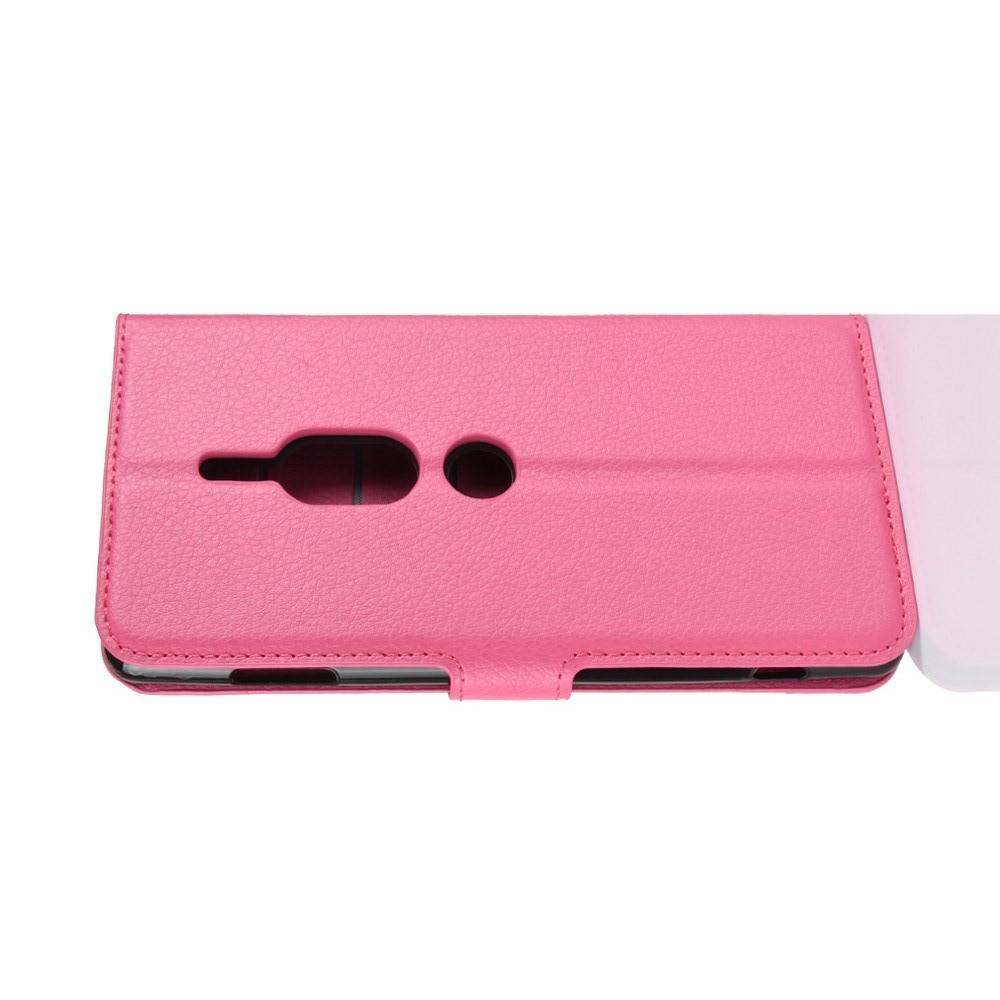Флип чехол книжка с кошельком подставкой отделениями для карт и магнитной застежкой для Sony Xperia XZ2 Premium Розовый