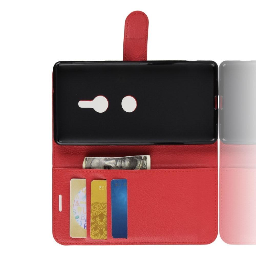Флип чехол книжка с кошельком подставкой отделениями для карт и магнитной застежкой для Sony Xperia XZ3 Красный