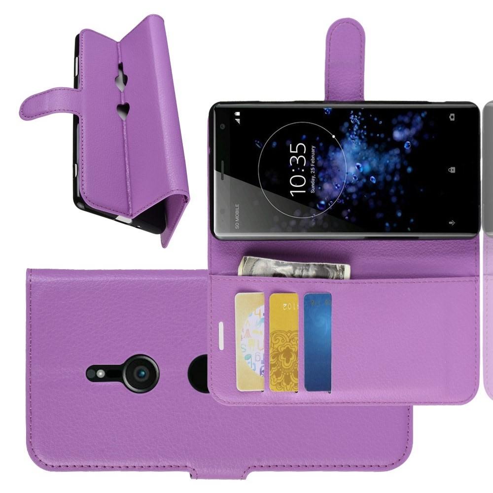 Флип чехол книжка с кошельком подставкой отделениями для карт и магнитной застежкой для Sony Xperia XZ3 Фиолетовый