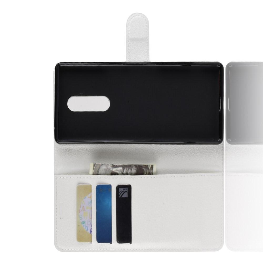 Флип чехол книжка с кошельком подставкой отделениями для карт и магнитной застежкой для Sony Xperia 1 Белый