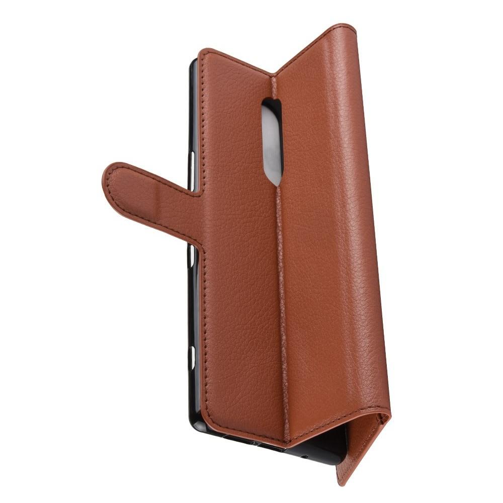 Флип чехол книжка с кошельком подставкой отделениями для карт и магнитной застежкой для Sony Xperia 1 Коричневый