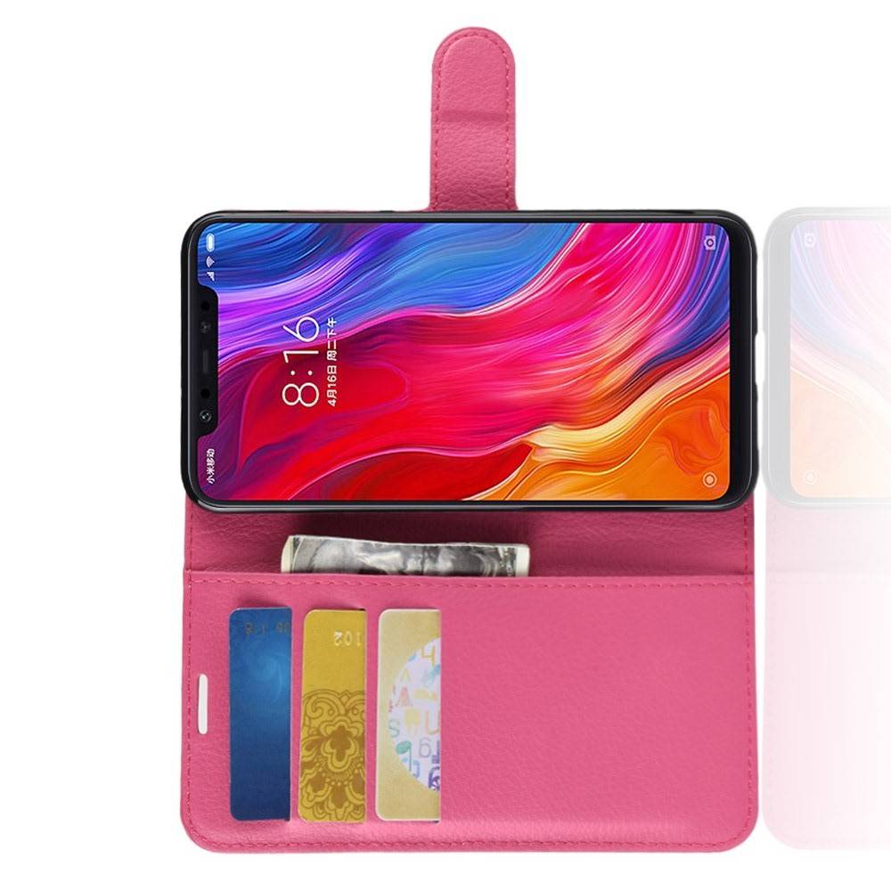 Флип чехол книжка с кошельком подставкой отделениями для карт и магнитной застежкой для Xiaomi Mi 8 Розовый