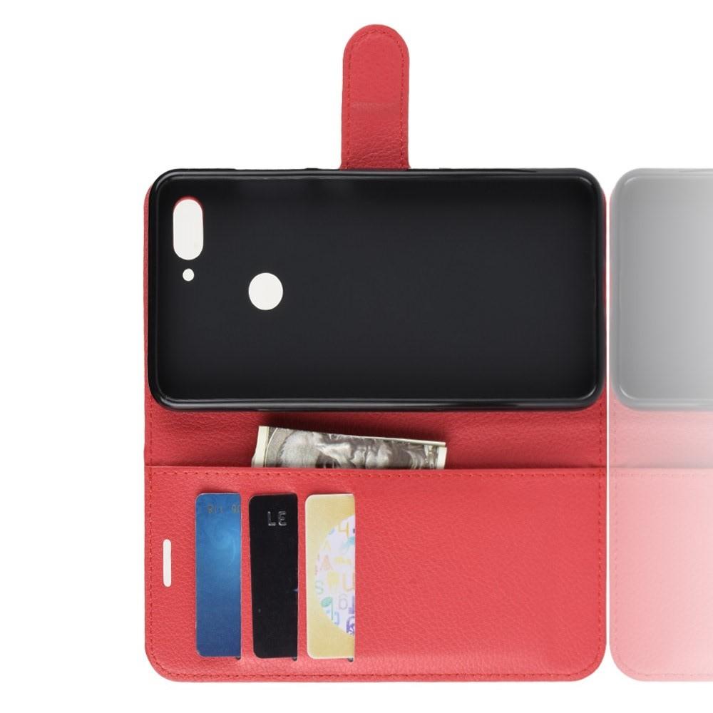 Флип чехол книжка с кошельком подставкой отделениями для карт и магнитной застежкой для Xiaomi Mi 8 Lite Красный