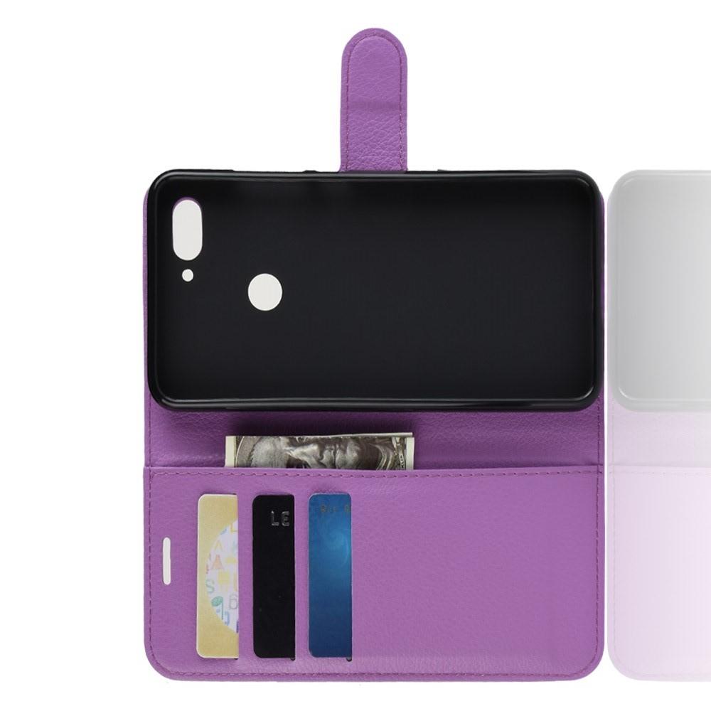 Флип чехол книжка с кошельком подставкой отделениями для карт и магнитной застежкой для Xiaomi Mi 8 Lite Фиолетовый