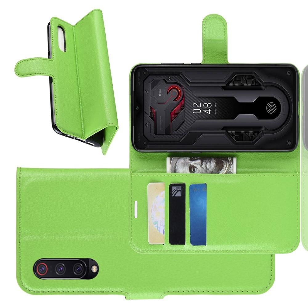 Флип чехол книжка с кошельком подставкой отделениями для карт и магнитной застежкой для Xiaomi Mi 9 Зеленый