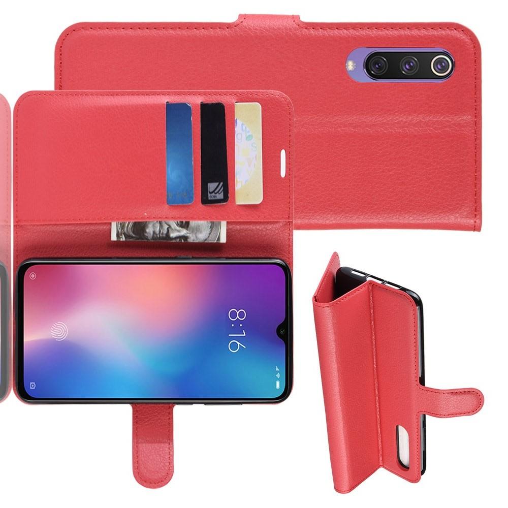 Флип чехол книжка с кошельком подставкой отделениями для карт и магнитной застежкой для Xiaomi Mi 9 SE Красный