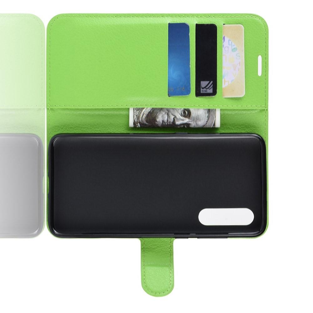 Флип чехол книжка с кошельком подставкой отделениями для карт и магнитной застежкой для Xiaomi Mi 9 SE Зеленый