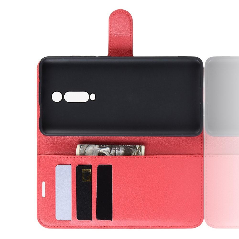 Флип чехол книжка с кошельком подставкой отделениями для карт и магнитной застежкой для Xiaomi Mi 9T Красный