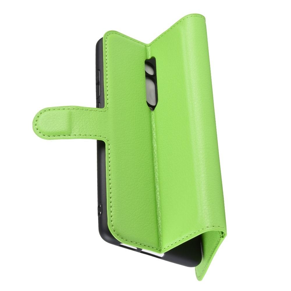 Флип чехол книжка с кошельком подставкой отделениями для карт и магнитной застежкой для Xiaomi Mi 9T Зеленый