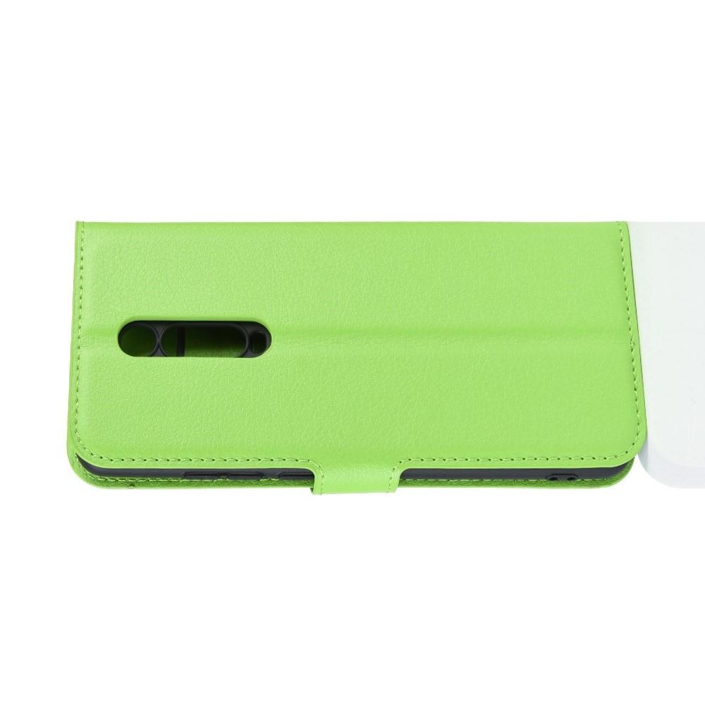Флип чехол книжка с кошельком подставкой отделениями для карт и магнитной застежкой для Xiaomi Mi 9T Зеленый