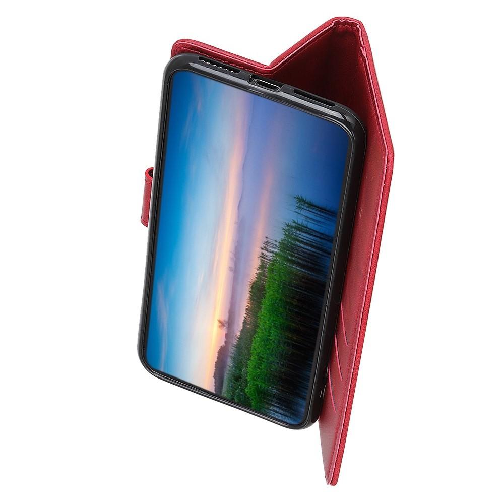 Флип чехол книжка с кошельком подставкой отделениями для карт и магнитной застежкой для Xiaomi Mi A3 Красный
