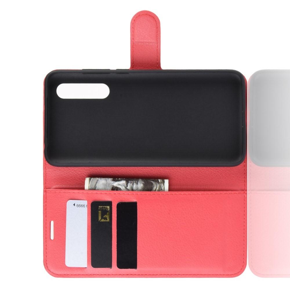 Флип чехол книжка с кошельком подставкой отделениями для карт и магнитной застежкой для Xiaomi Mi 9 Lite Красный